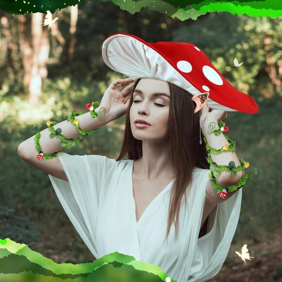 Fairy Costume Accessories Set Mushroom Hat Elf Ears Woodland Dress-Up